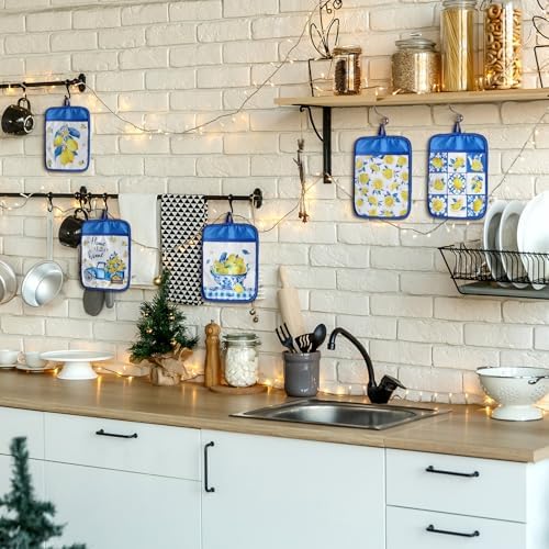 Jingmore 12 Pcs Lemon Pot Holders with Pocket Italian Amalfi Coast Blue and White Potholders Chinoiserie Lemon Hot Pads and Oven Mitts Gloves Housewarming Gifts for Summer Kitchen Baking Cooking - Image 6