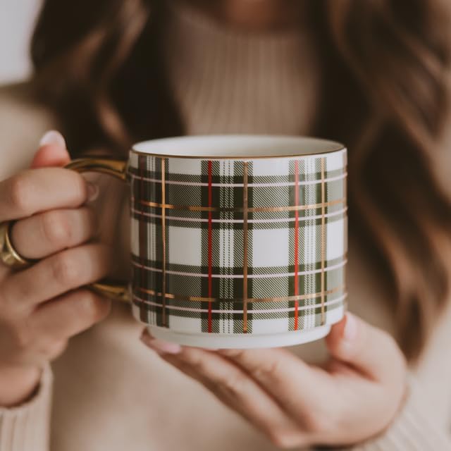 Sweet Water Decor Green Plaid Coffee Mug, 14oz China Christmas Mug with Gold Handle, Large Holiday Winter Cup for Coffee, Tea & Hot Chocolate, Stocking Stuffer Gifts for Women - Image 3