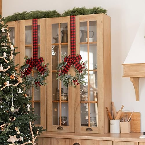 Syhood 2 Pcs 9 Inch Small Christmas Wreaths for Kitchen Cabinet with Ribbon - Image 6