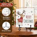 Merry Christmas Decor with Reindeer Wood Plaque with Support Stand - Image 2