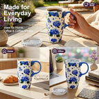 Topadorn 17oz Ceramic Travel Mugs Set of 2 with Lids, Butterfly Floral Set - Image 5