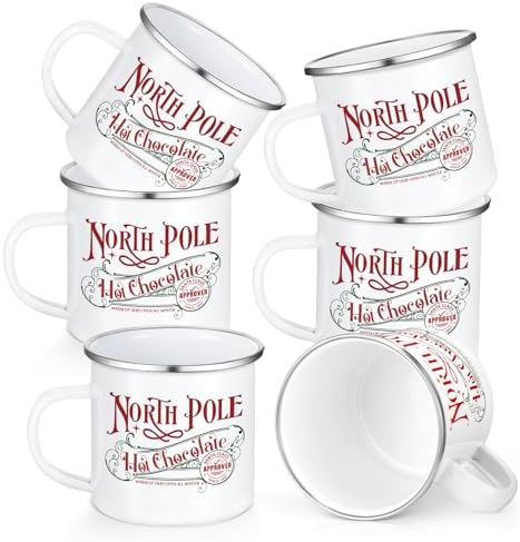 Yaomiao 6 Pcs Christmas Coffee Mugs, North Pole, Stainless Steel, Enamel by Yaomiao