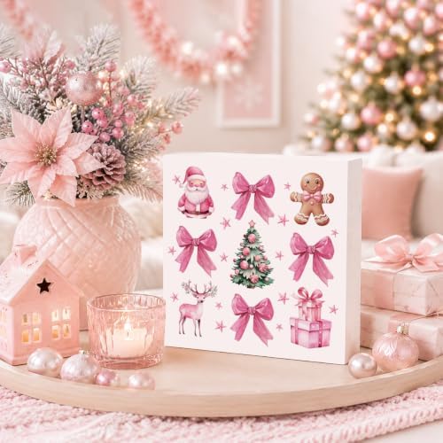 Coquette Vintage Bow Christmas Gifts - Wooden Box Sign, Winter Latte Santa Presents, Tree & Home Decor - Image 3