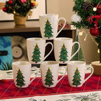 Christmas Tree Mugs Set of 6, 14oz Bone China Holiday Coffee Mugs, Microwave & Dishwasher Safe Xmas Hot Chocolate Mugs, Christmas Gift for Family (6pcs, Mugs) - Image 2
