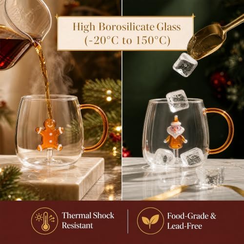 Set of 4 Christmas Wine Glasses 3D 13.5oz XMAS Drinking Glass Cup W/Handle - Image 7