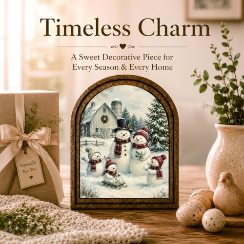 Snowman Family Arched Table Sign, Christmas Farmhouse Shelf Decor - Image 3