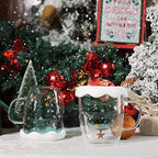 LIBWYS 2 Pack Christmas Mugs, Double Walled Borosilicate Christmas mug set with Snowflake Lid, Cute Mugs for Hot Cocoa and Coffee, 300ml Christmas tree mugs Christmas Gift for Family, Friend - Image 6