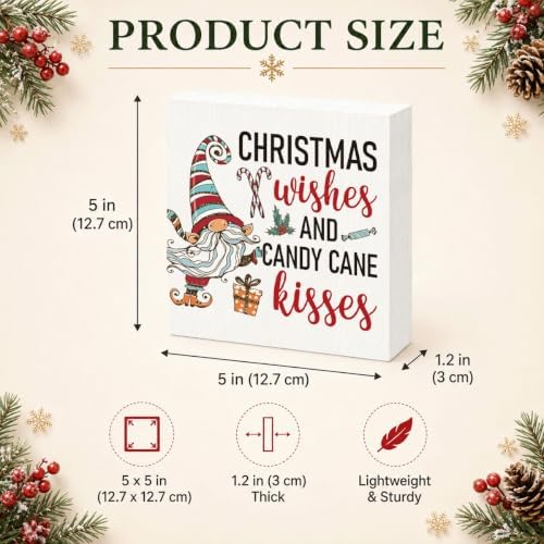 Christmas Wishes and Candy Cane Kisses Sign, Gnome Wood Box Shelf Decor - Image 3