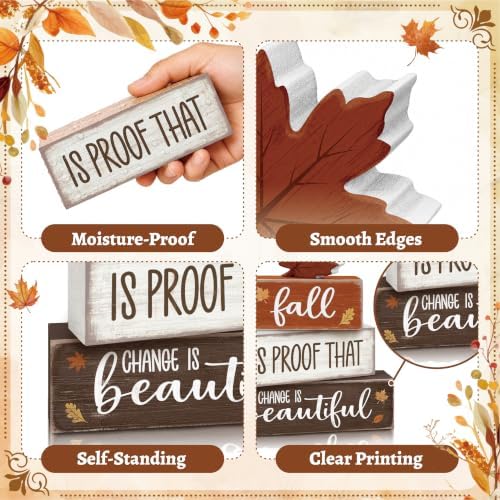 4 Pcs Fall Tiered Tray Decor, Wooden Fall Decorations for Home - Image 4