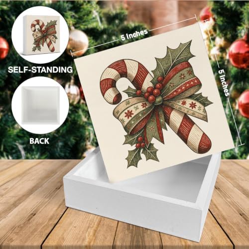 Vintage Christmas Decorations, Candy Cane Wooden Sign Home Decor - Image 2