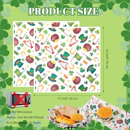 Marspark 100 Sheet St. Patrick's Day Wax Paper for Food 12 x 12 Inch - Image 3