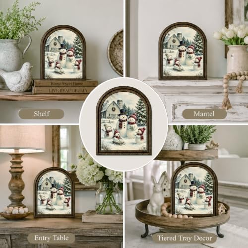 Snowman Family Arched Table Sign, Christmas Farmhouse Shelf Decor - Image 5