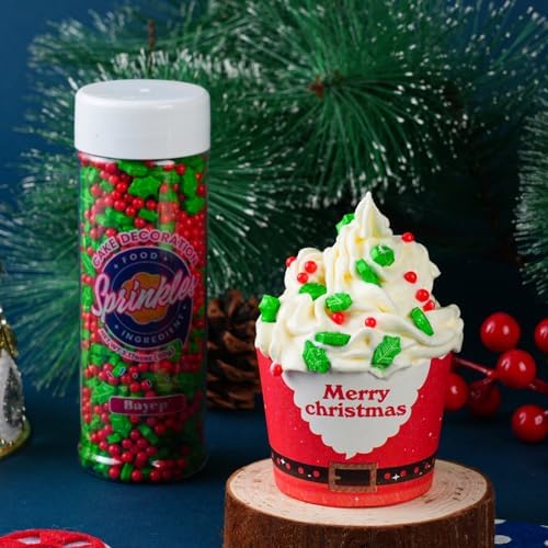 Christmas Holly and Berry Sprinkles, 4.2 oz Edible Red and Green Holiday Sprinkles for Cookie & Cake Decorations Xmas Baking, Cupcakes Topper - Image 4