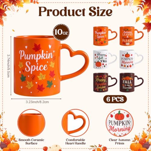 Fall Coffee Mug Set of 6, 10 oz Ceramic Teacher Mugs - Image 2