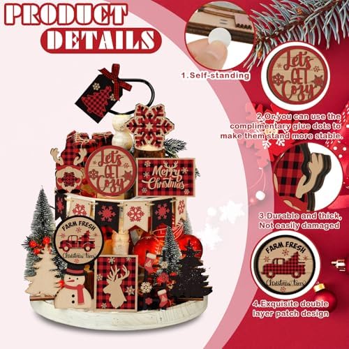 Funnymoom 17 Pcs Christmas Tiered Tray Decor Set Xmas Tray Decorations - Image 2