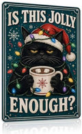 Christmas Cat Sign, Black Cat Holiday Decor, Vintage Wall Art by Unknown