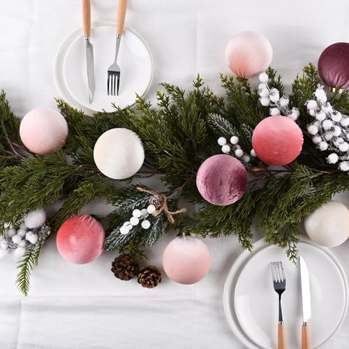 Velvet Christmas Ornaments Balls for Tree - 15pcs Pink Christmas Ornaments Shatterproof for Xmas Decorations - Multicolor Pink & Beige 80mm 3.15inch - Image 4