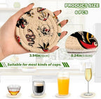 YETTASBIN Old School Tattoo 6 Pcs Drink Coasters with Holder, Cotton Woven Absorbent Heat-Resistant Round Coaster Non-Slip Table Mat for Kitchen Bar Home Decor Housewarming Gift, 3.9 in - Image 3