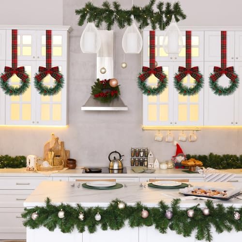 Retrowavy 12 Pcs Small Christmas Kitchen Cabinet Wreaths with Ribbon - Image 6