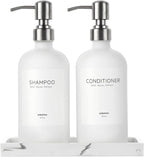White Glass Soap Dispenser Set for Kitchen, Hand and Dish Soap Dispenser by unisence