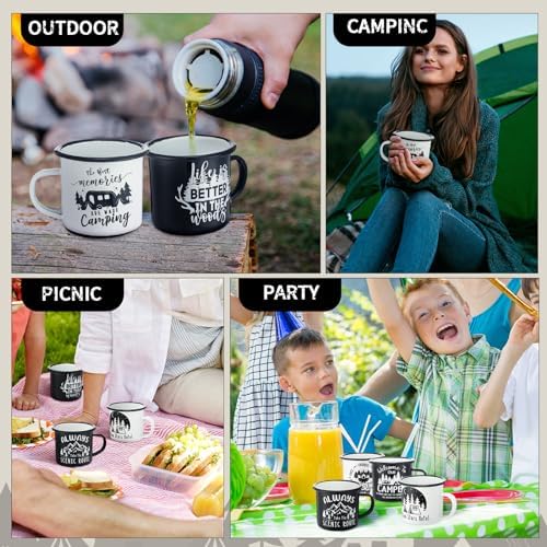 Mumufy 9 Pcs Camping Coffee Enamel Mugs 12 oz Happy Campers Tea Cups - Image 6
