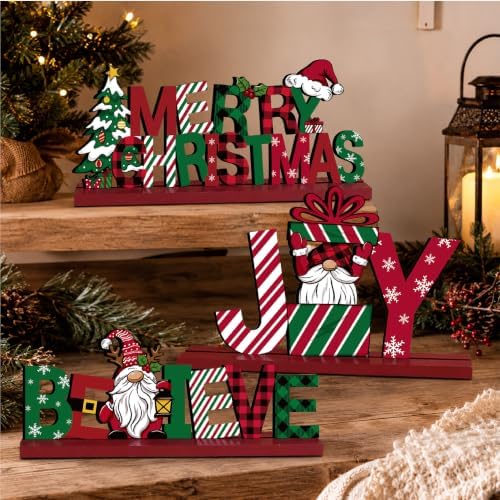 3 Pcs Christmas Table Decorations, Wooden Christmas Decor Indoor - Image 2