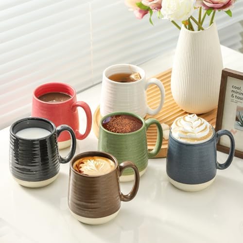 HASENSE Porcelain Coffee Mugs Set of 6, 15 Ounce Large Ceramic Coffee Cups Set with Handle for Latte, Tea, Cocoa and Hot Chocolate, Colorful Coffee Mugs for Men and Women, Microwave Safe - Image 6
