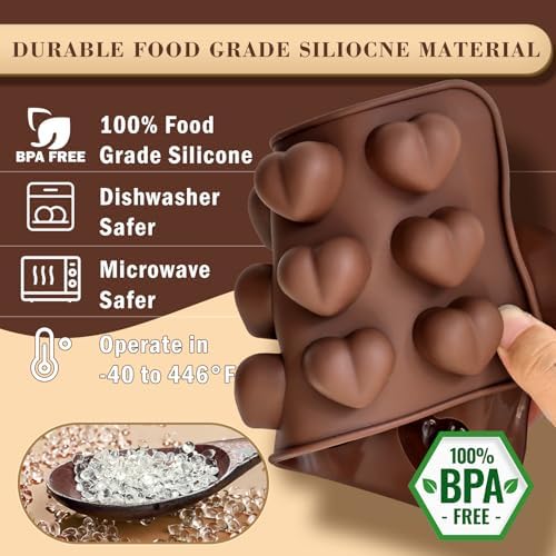 HKNMTT Chocolate Molds Silicone for Hard Candy Butter, 4 Pcs Small Bite Size Heart Star Sqaure Shapes Truffle Caramel Mould, Homemade Wax Melts Food Grade Baking Set Oven Safe Kit - Image 4