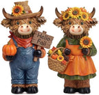 2 Pcs Fall Highland Cow Figurines Gifts, Resin Table Decor by Burbell