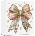 Pink Christmas Decor, Christian Christmas Decorations Indoor, Glitter Bow Nativity Scene Snowflake Sign Gift for Women Friends, Rustic Wooden Box Sign for Home Office Bedroom Desk Decor 5x5 Inches by Unknown