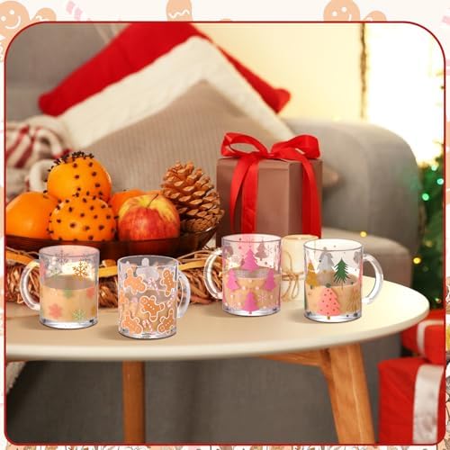 Tioncy 4 Pcs Christmas Coffee Mugs 12 oz Christmas Glass Cups with Handle - Image 4