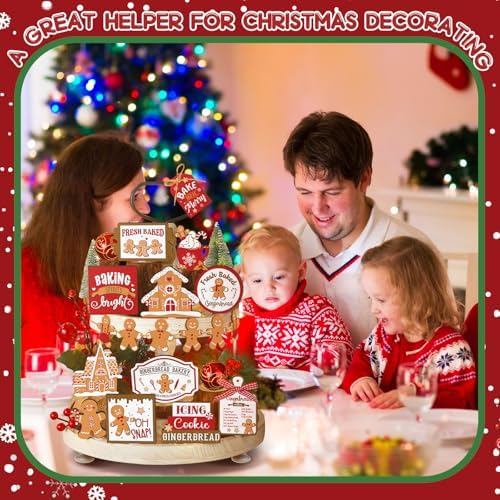 Funnymoom 17 Pcs Christmas Tiered Tray Decor Gingerbread Man Tray Decor Set - Image 4
