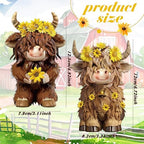 2 Pcs Highland Cow Figurines Decor Gifts, Sunflower Style - Image 3