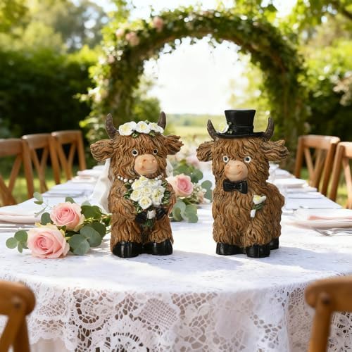 2 Pack Resin Highland Cow Figurine Decor, Wedding Theme Gifts - Image 6