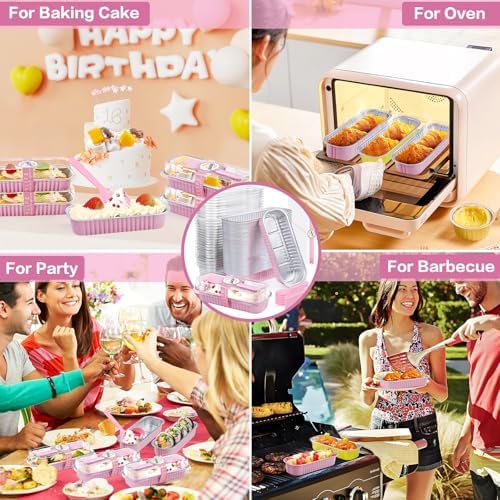 Mini Loaf Pans with Lids and Spoons Aluminum Foil, Disposable 6.8oz/200ml Pink Mini Cake Pans with Lids, Small Cake Tins Foil Bread Pan for Christmas Halloween Party Rectangle 30 Pack - Image 5