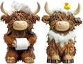 2 Pcs Resin Highland Cow Bathroom Figurines Decor, Bathroom Style by Burbell