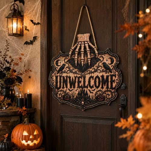 Halloween Decorations - 2D Printed Flat Gothic Unwelcome Wooden Sign - Image 2