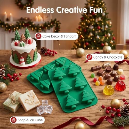 12 Cavity Christmas Tree Silicone Molds - 2Pcs Christmas Chocolate Molds for Cake Candy Chocolate, Gummy,Jelly,Soap,Ice Cube,Cookies - Image 5