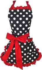 Hyzrz Cute Apron Retro Black Polka Dot Retro Ruffle Side Vintage Cooking Aprons by Hyzrz