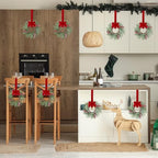 Sggvecsy 6 Pcs Christmas Mini Cabinet Wreaths Norfolk Pine Wreath with Ribbon Bows Red Berry Artificial Small Kitchen Wreath for Window Front Door Farmhouse Wall Pillars Xmas Decorations - Image 5