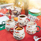 Noamus 4 Pack Christmas Mugs Set, 15oz Ceramic Snowman Coffee Cup, Stackable Holiday Xmas Tea Mug for Hot Cocoa Cold Water Milk, Housewarming Gift Home Decor, Dishwasher Microwave Safe(4 Styles) - Image 7