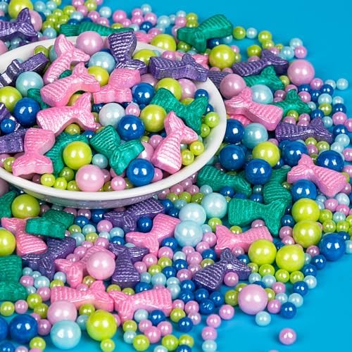 Mermaid Sprinkles, Edible Pearl Sprinkle for Cake Decorating,130g/4.58oz, Blue Green Purple Pearls Mix Baking Candy, Ocean Theme Cake Topper Cupcake Cookie Ice Cream Decorations, Birthday Children's Summer Party Supplies by Sugarzy