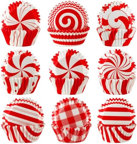 SANNIX 450pcs Red and White Christmas Cupcake Liners, Xmas Candy Baking Cups Cupcake Wrappers Paper Wraps Muffin Liners for Christmas Holiday Birthday Party Candy Cake Decorations Supplies by SANNIX