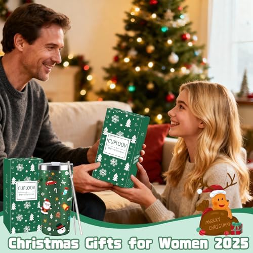 Christmas Gifts for Women 2025, 20 oz Green Stainless Steel Christmas Coffee Tumblers with Lid and Straw, Insulated Coffee Travel Mug, Best Xmas Themed Gifts for Women Men Girls Teachers Coworkers - Image 6