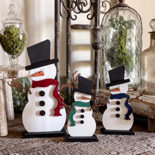 Suzile 3 Pcs Christmas Snowman Decorations, Wooden Tabletop Winter Decor - Image 4