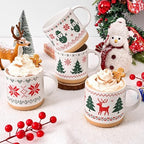 YHRJWN Christmas Mugs Set of 4, Christmas Mugs with Xmas Tree, Snowman, Snowflake, Reindeer Design Pixel Print, Xmas Coffee Mugs for Family Friends, 12 Oz - Image 4