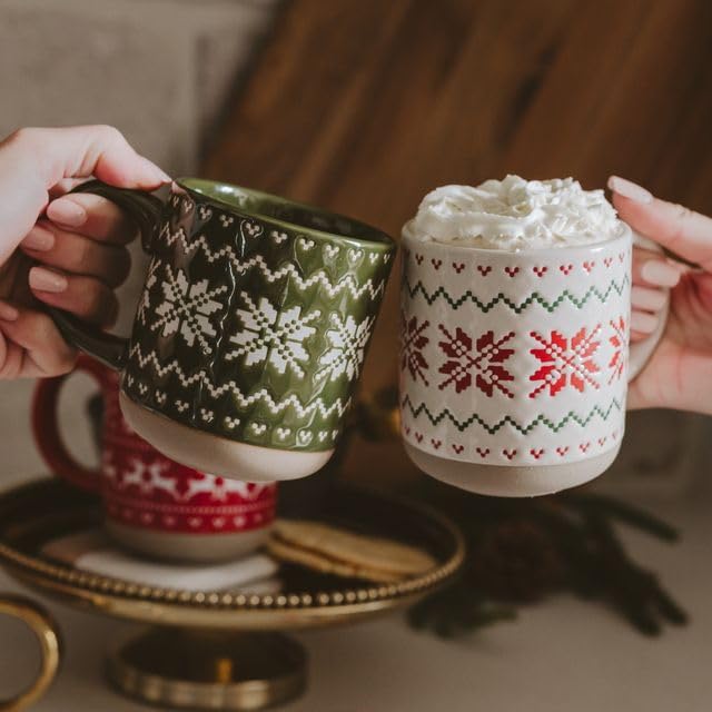 Sweet Water Decor Beige Fair Isle Coffee Mug, 14oz Stoneware Christmas Cup - Image 4