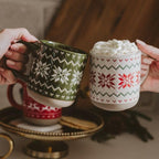 Sweet Water Decor Green Fair Isle Coffee Mug, 14oz Stoneware Christmas Cup - Image 5
