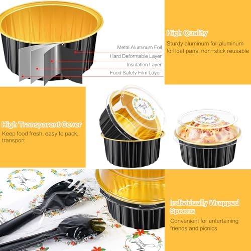 Round Mini Cake Pans with Lids, 5oz Disposable Small Baking Tins, Black - Image 3