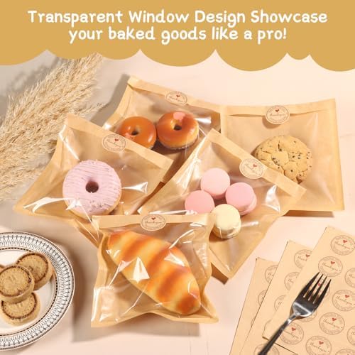 Cookie Bags Individual Heat Sealable Small Brown Paper Bags with Window - Image 4
